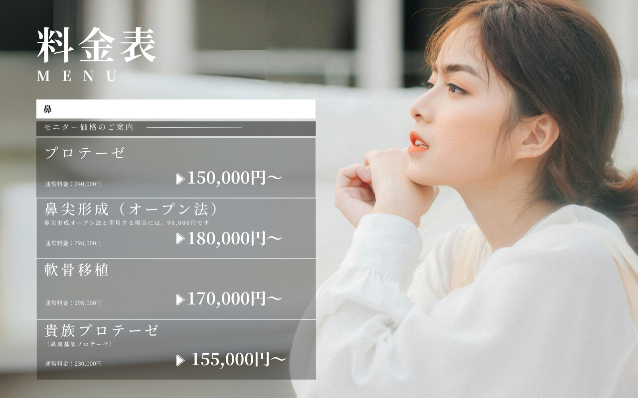 鼻の料金表