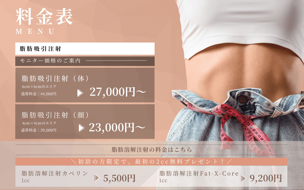 脂肪吸引注射の料金表